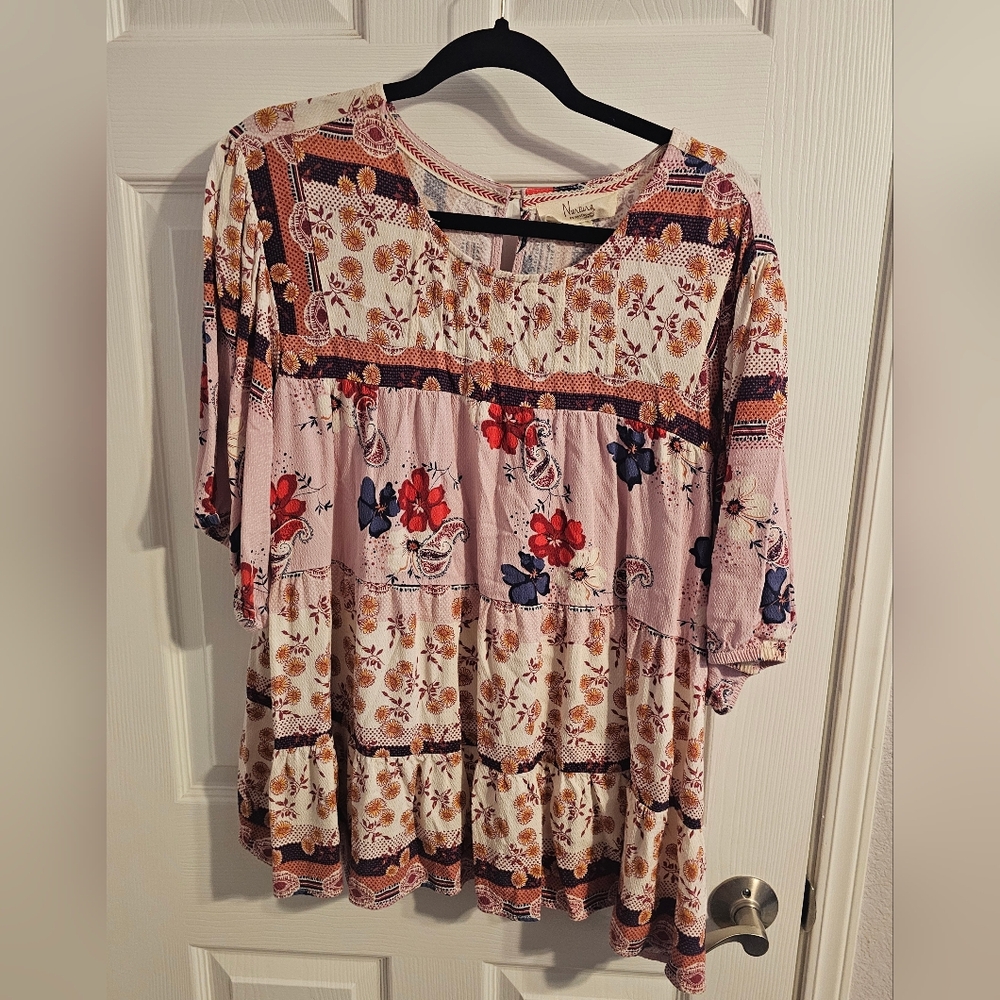 Westbound Patchwork Blouse in Pink and Red
